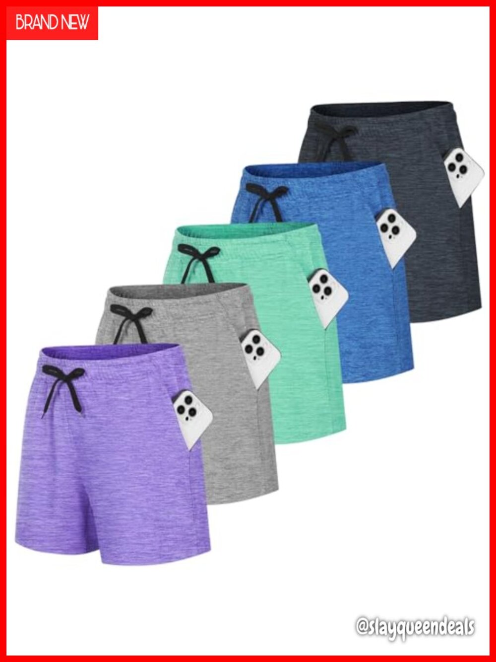 5 Pack Women Quick Dry Athletic Shorts Drawstring Pockets Moisture Wicking